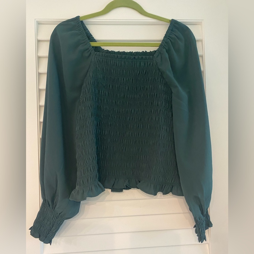 Elegant Green Smocked Madewell Women's Top